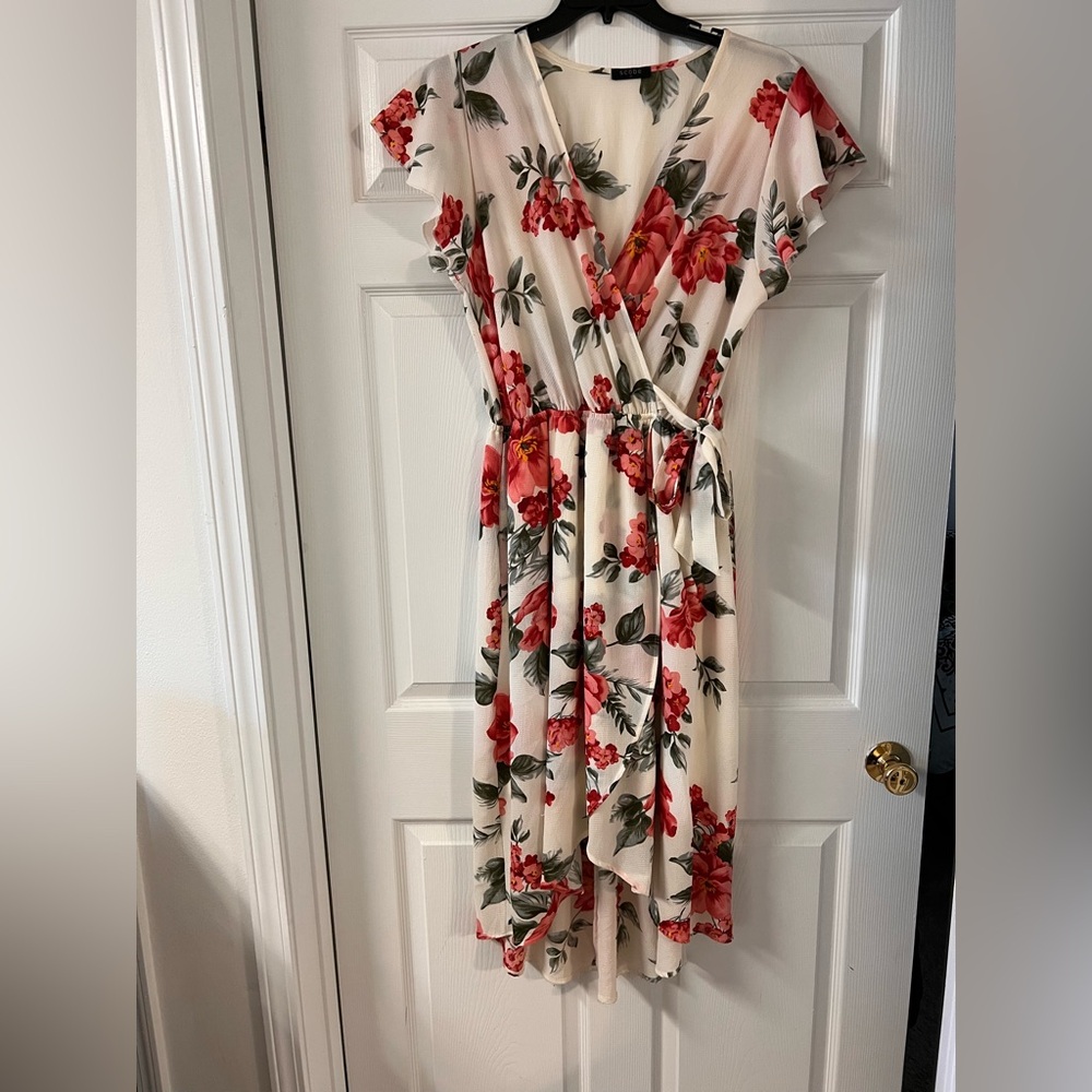 Floral Wrap Dress in Red and Cream